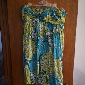 Ann Taylor Floral Strapless Dress - Blue and Green